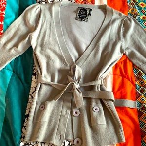 Grey cardigan with wrap around belt